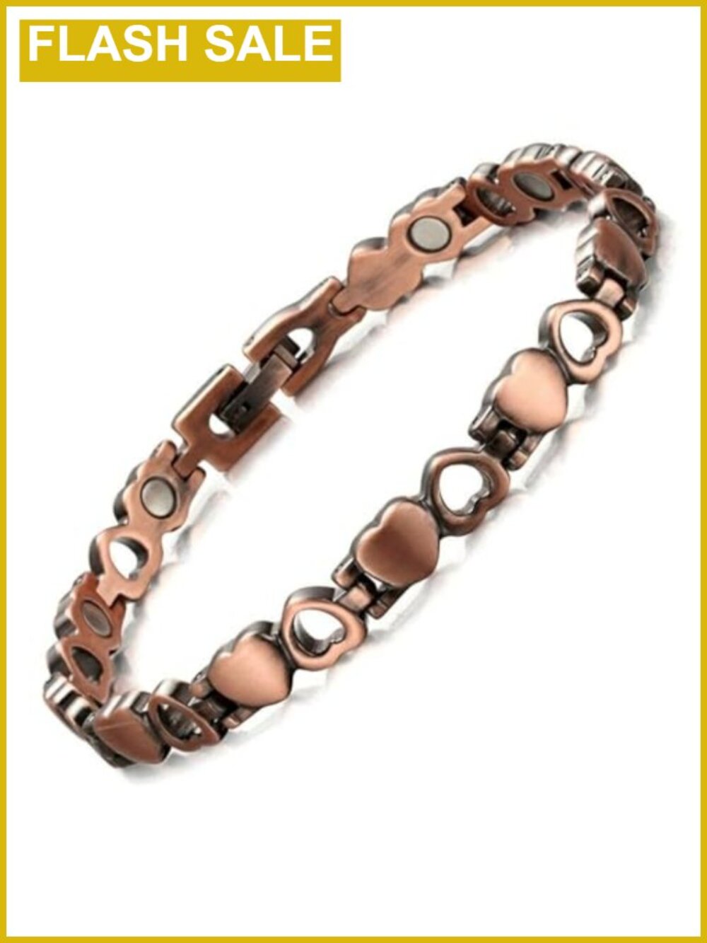 Womens Magnetic Therapy Heart Link Bracelet Silver Plated 8.5 in